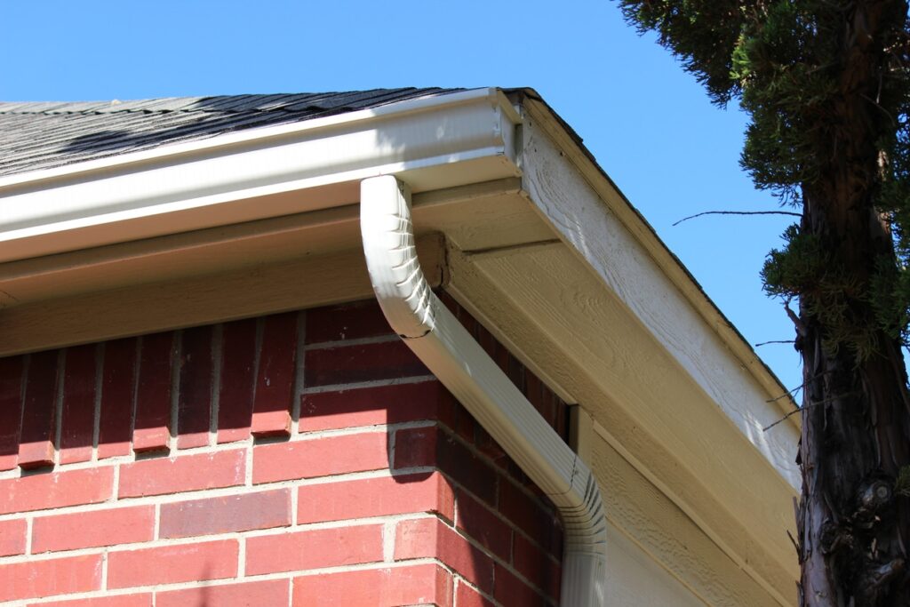 Roof gutters of a residential building